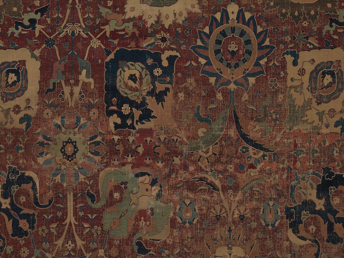 Vase Carpet, Cotton (warp and weft), silk (weft), wool (weft and pile); asymmetrically knotted pile