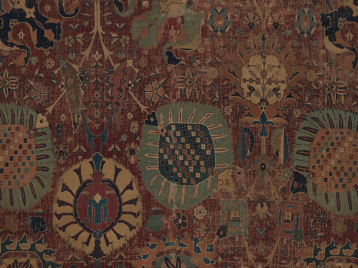 Vase Carpet, Cotton (warp and weft), silk (weft), wool (weft and pile); asymmetrically knotted pile
