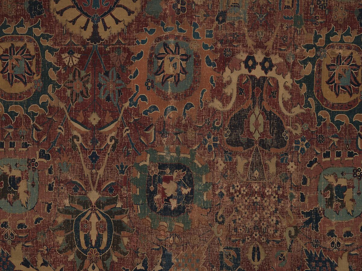 Vase Carpet, Cotton (warp and weft), silk (weft), wool (weft and pile); asymmetrically knotted pile