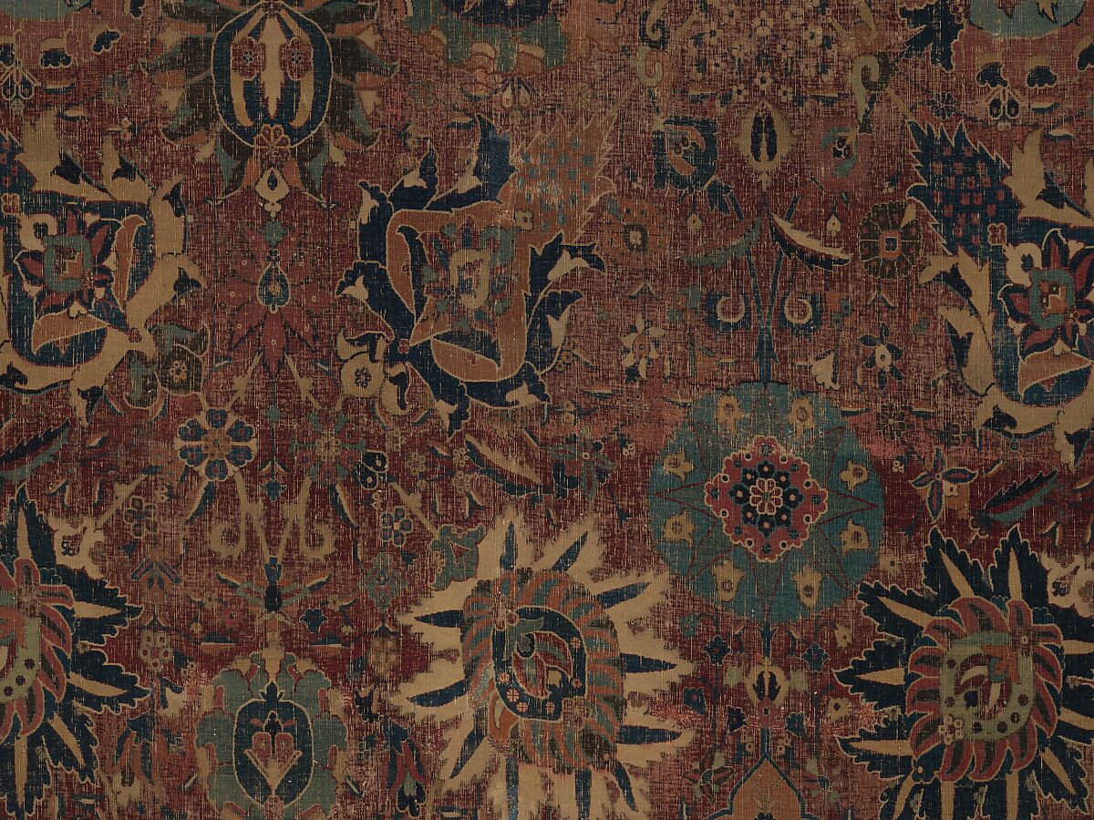 Vase Carpet, Cotton (warp and weft), silk (weft), wool (weft and pile); asymmetrically knotted pile