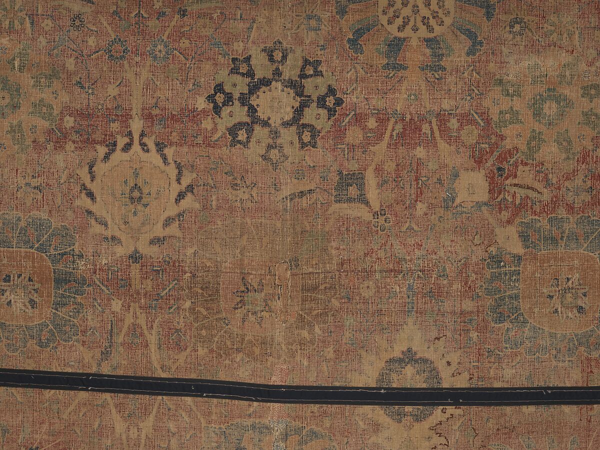 Vase Carpet, Cotton (warp and weft), silk (weft), wool (weft and pile); asymmetrically knotted pile
