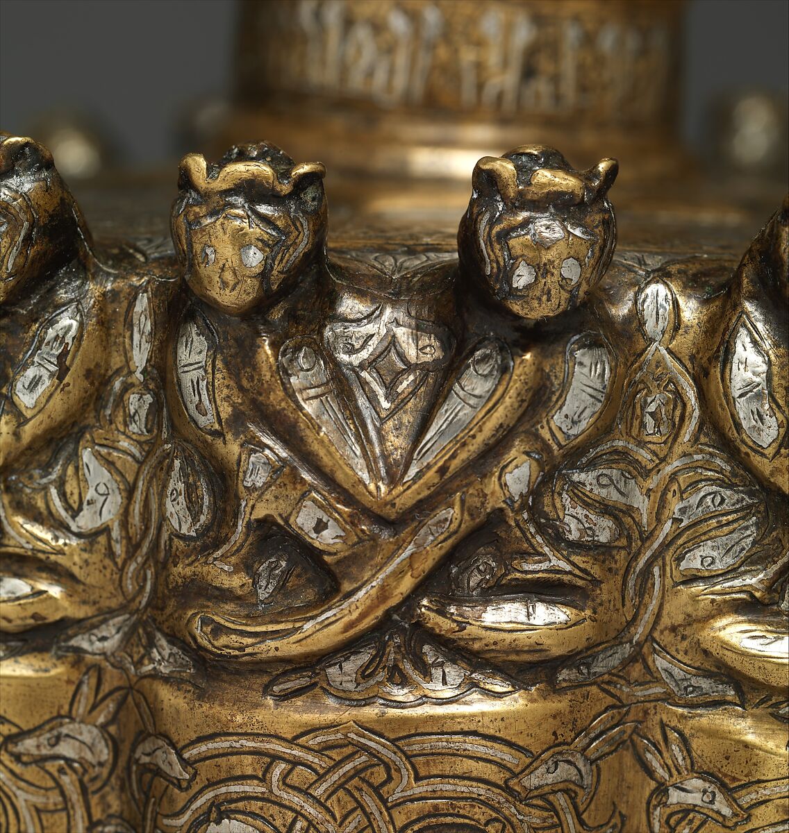 Ewer, Brass; raised, repoussé, inlaid with silver and a black compound