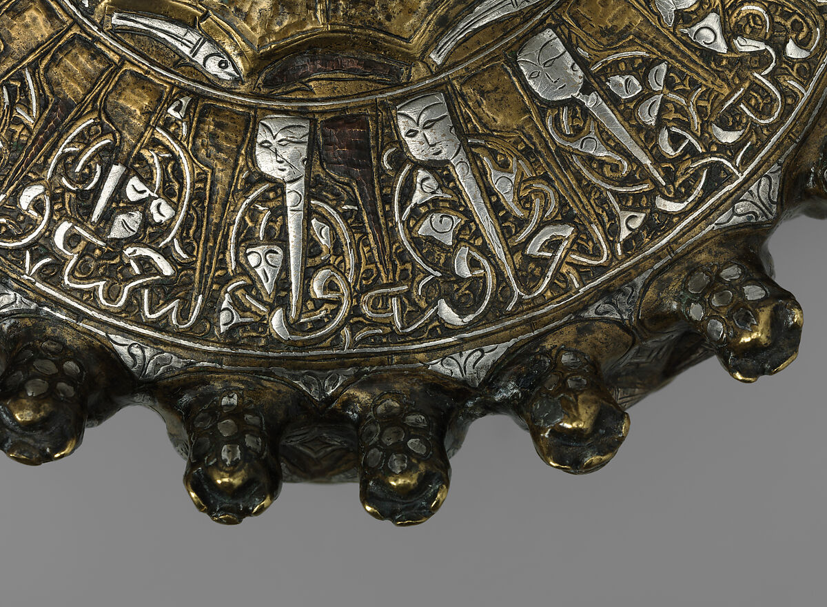 Ewer, Brass; raised, repoussé, inlaid with silver and a black compound