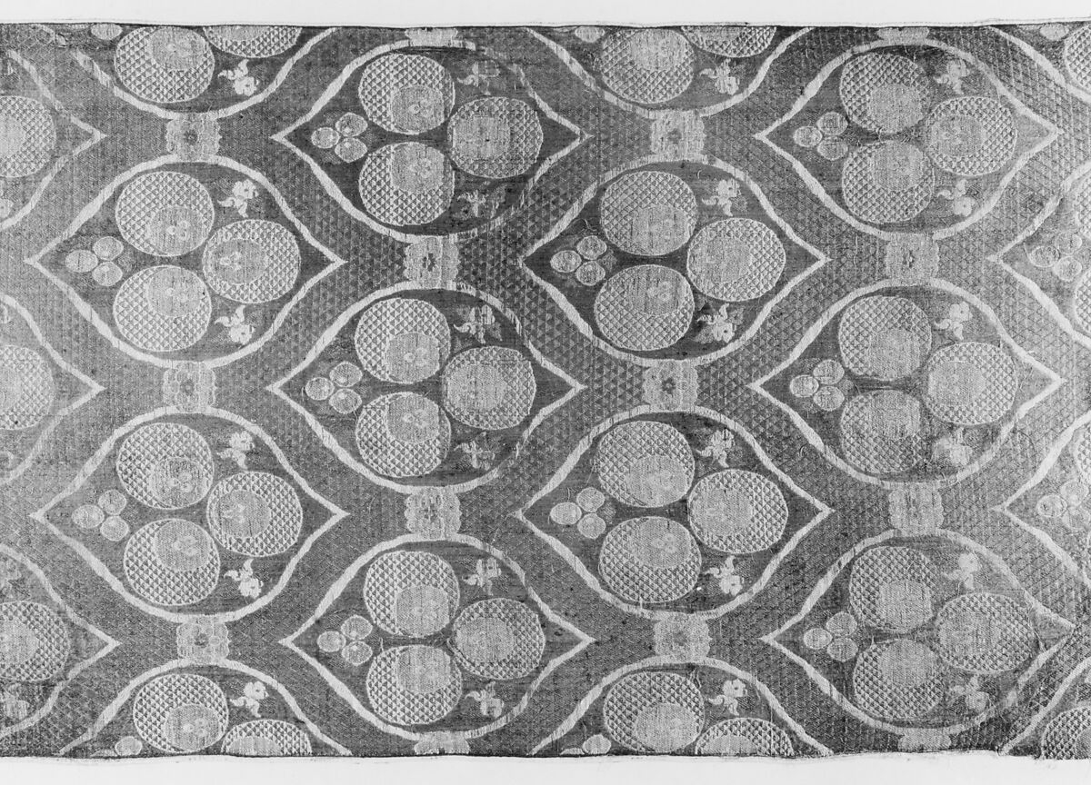 Textile Fragment, Silk, metal wrapped thread; lampas (kemha)
