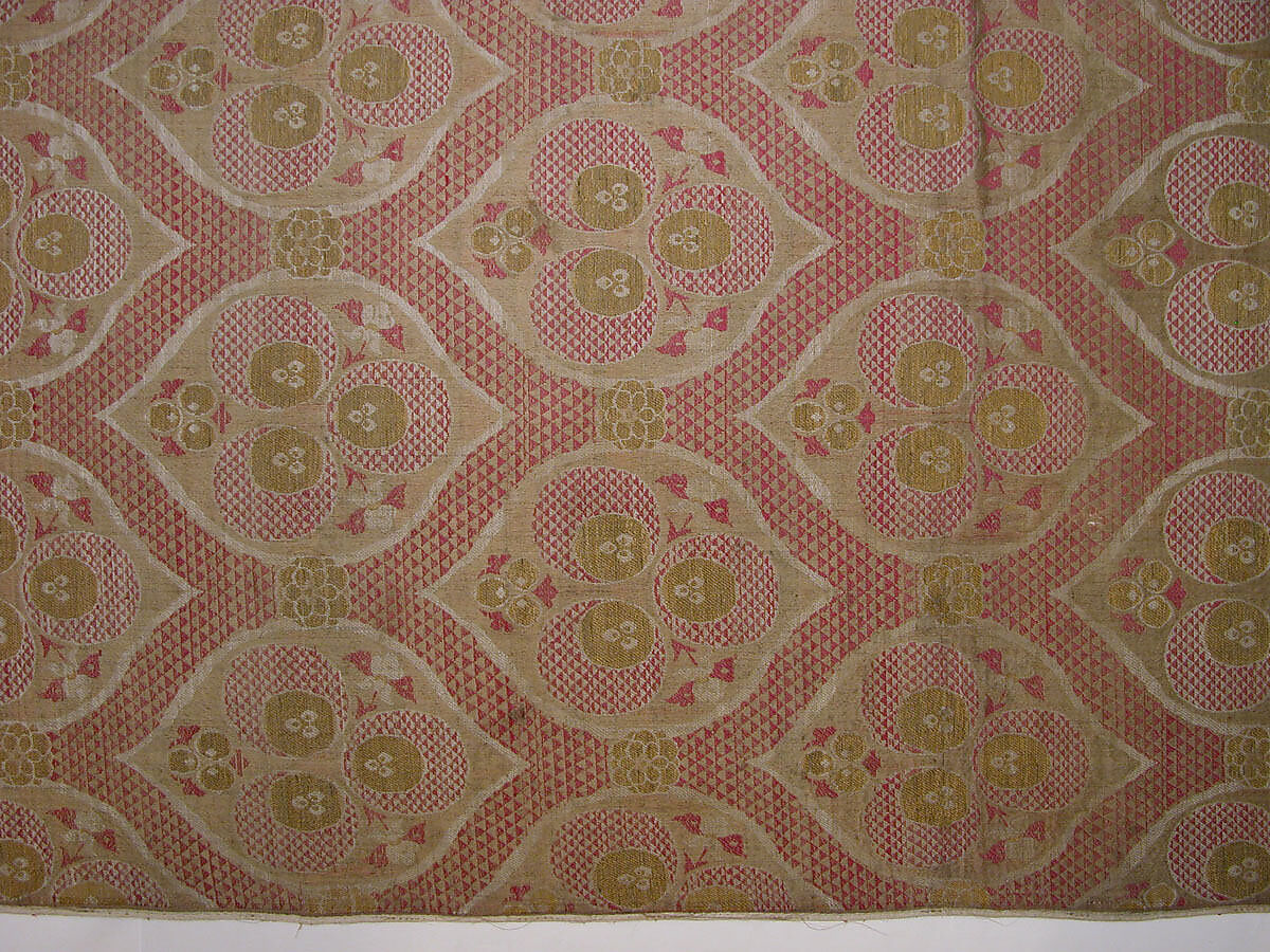 Textile Fragment, Silk, metal wrapped thread; lampas (kemha)