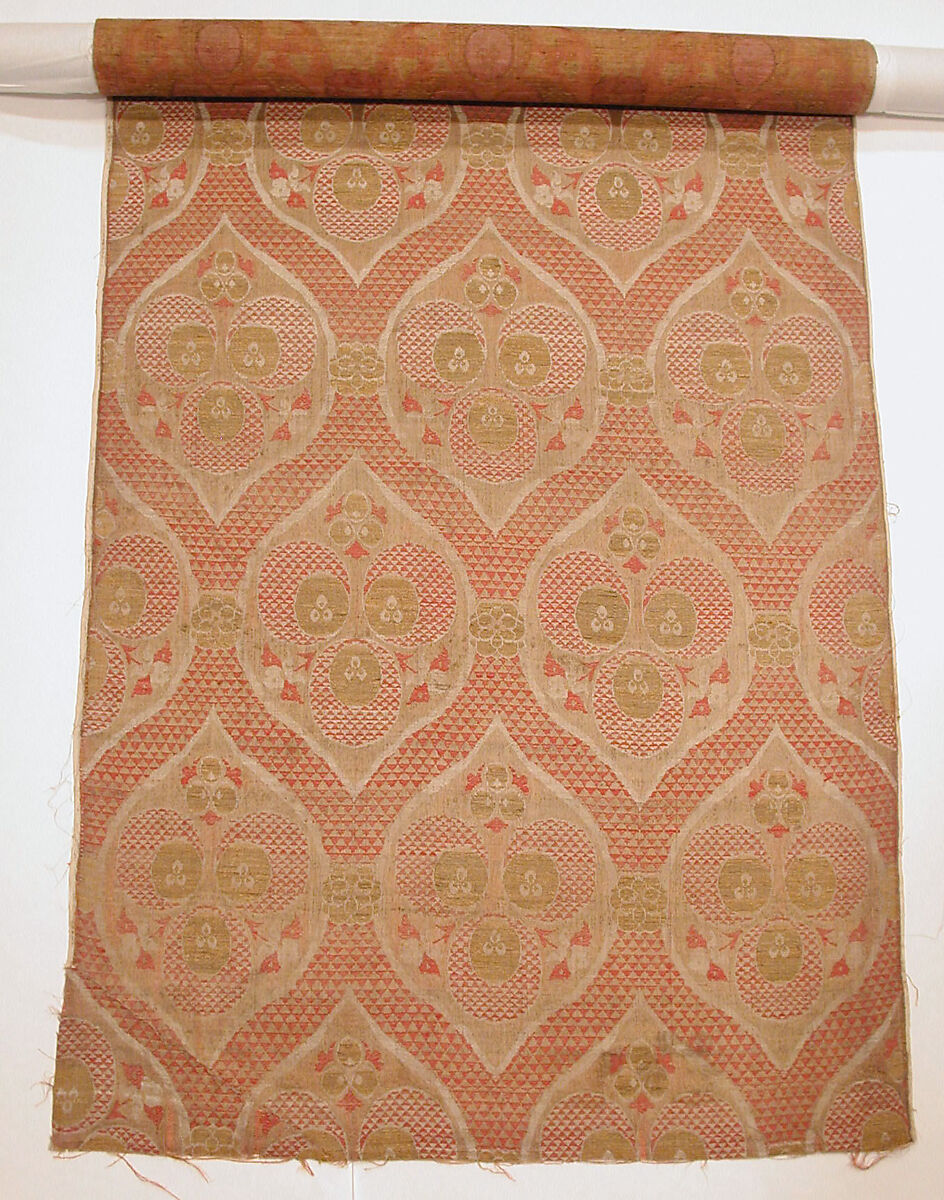 Textile Fragment, Silk, metal wrapped thread; lampas (kemha) 