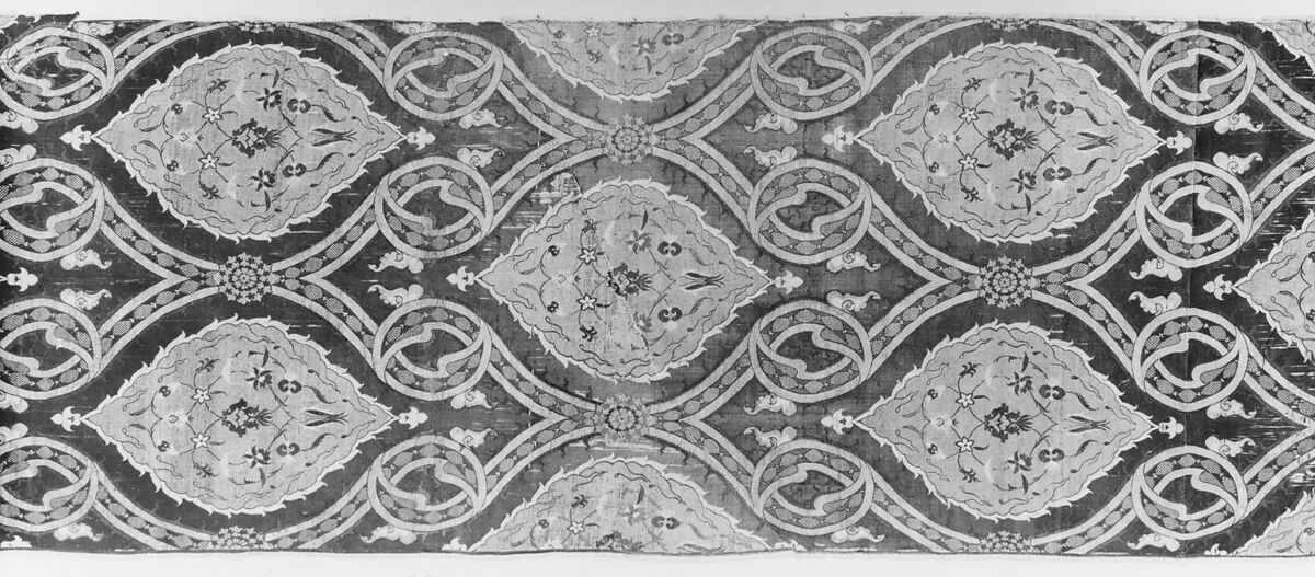 Textile Fragment, Silk, metal wrapped thread; lampas (kemha)