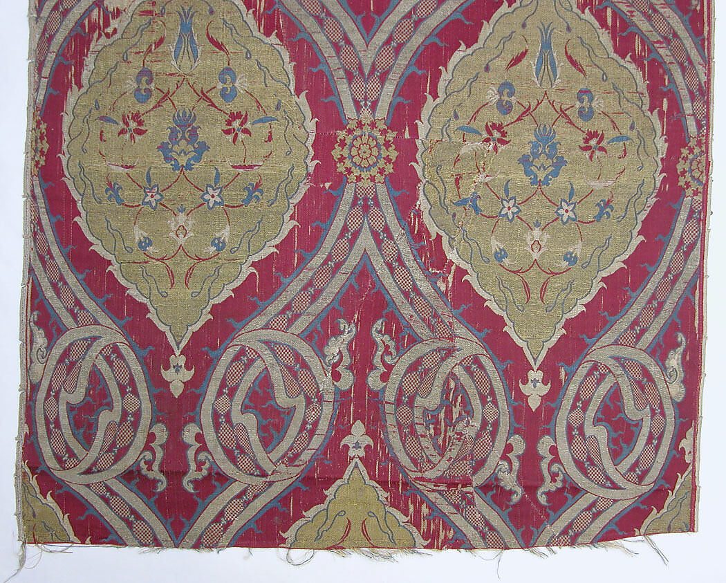 Textile Fragment, Silk, metal wrapped thread; lampas (kemha)