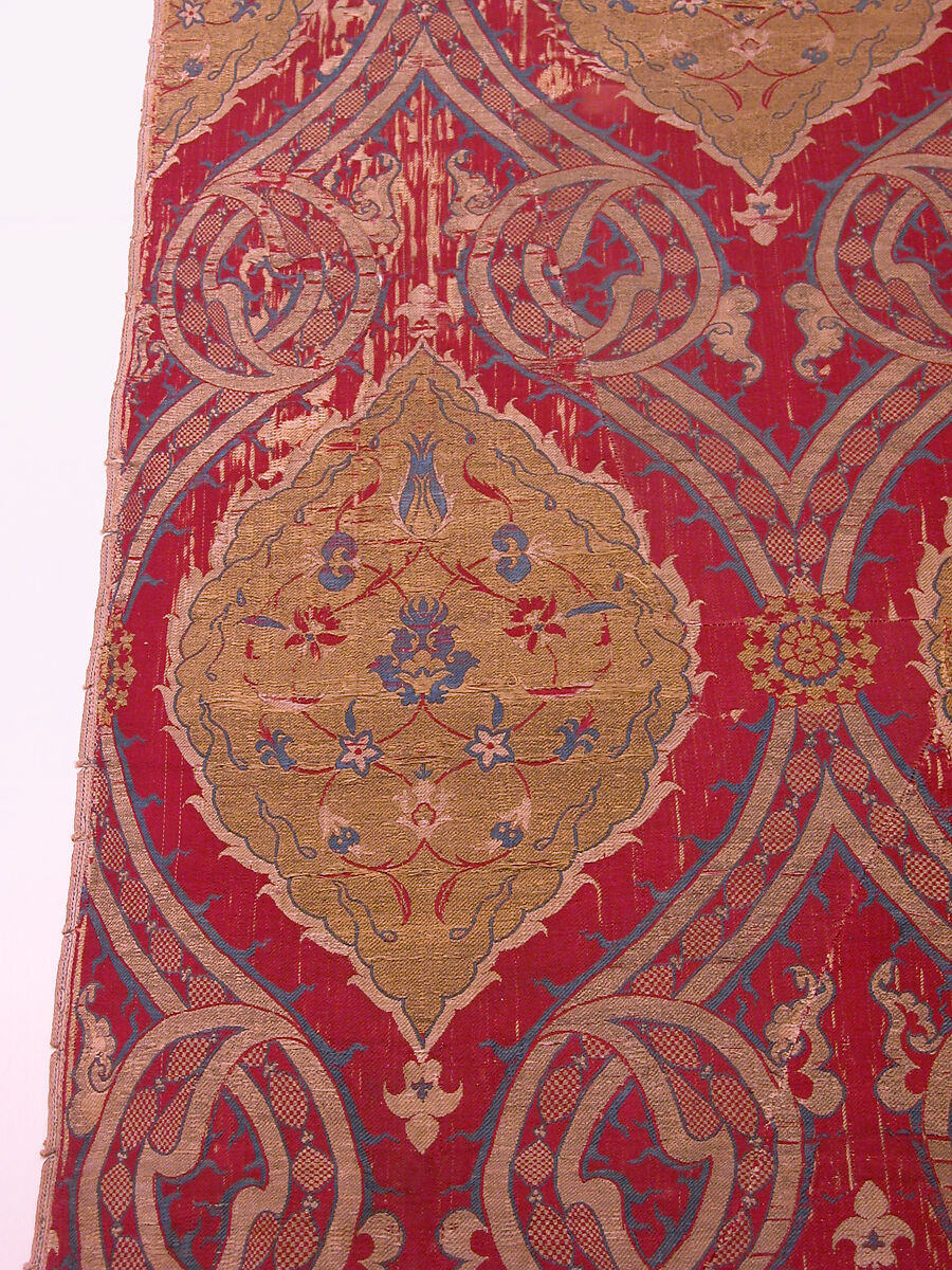 Textile Fragment, Silk, metal wrapped thread; lampas (kemha)