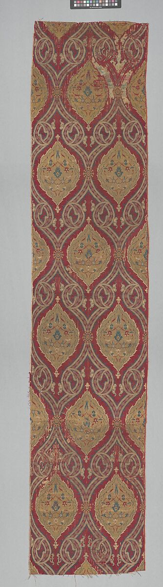 Textile Fragment, Silk, metal wrapped thread; lampas (kemha) 