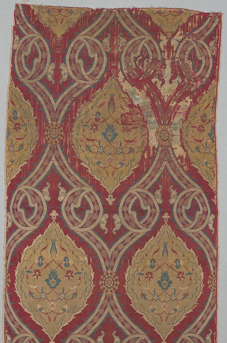 Textile Fragment, Silk, metal wrapped thread; lampas (kemha)