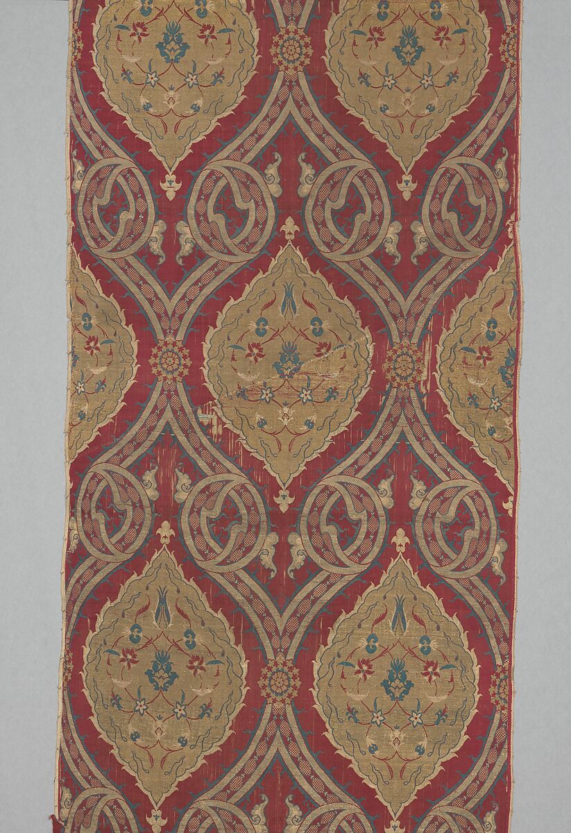 Textile Fragment, Silk, metal wrapped thread; lampas (kemha)