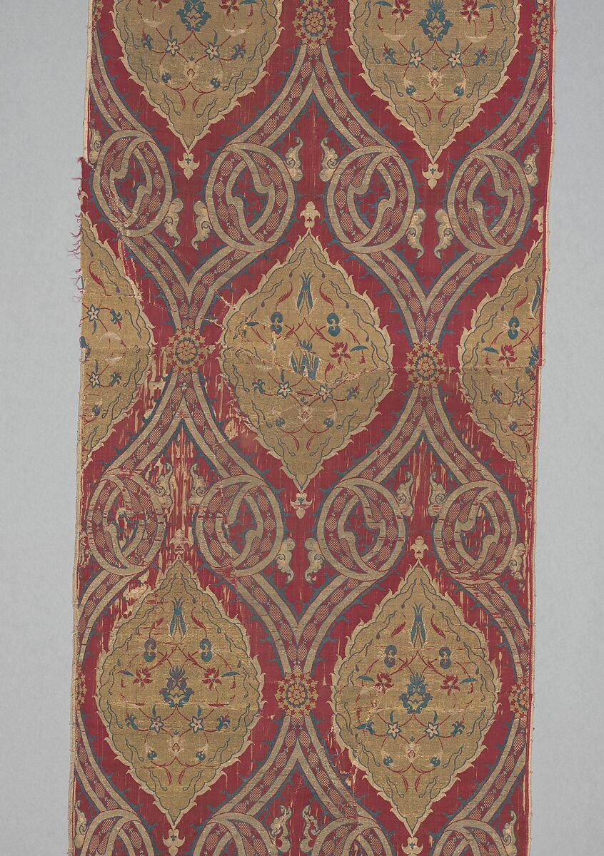 Textile Fragment, Silk, metal wrapped thread; lampas (kemha)