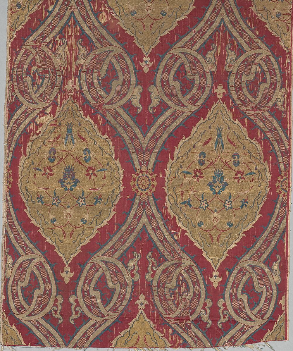 Textile Fragment, Silk, metal wrapped thread; lampas (kemha)