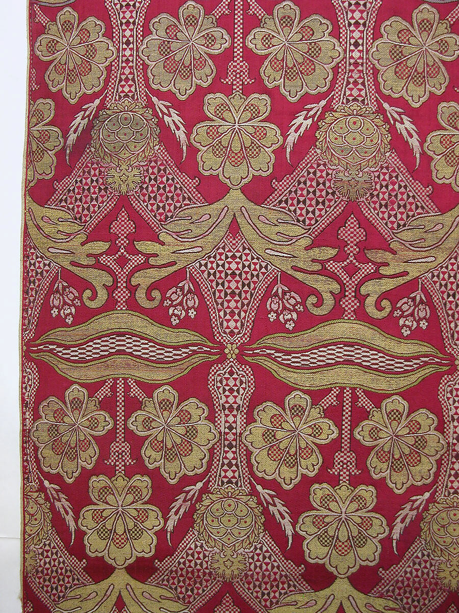 Loom Width with Floral and Tiger-stripe Design, Silk, metal wrapped thread; lampas (kemha)