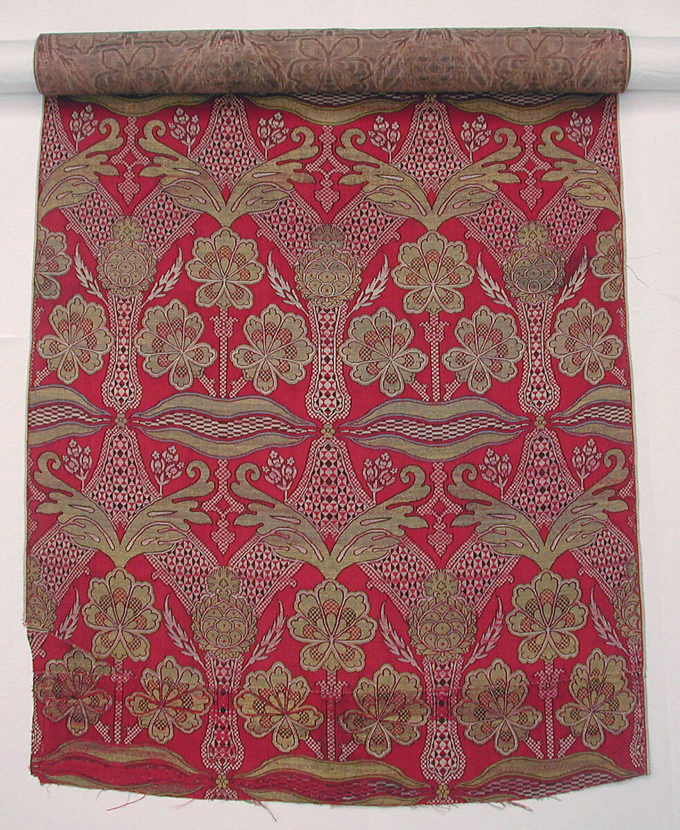Loom Width with Floral and Tiger-stripe Design, Silk, metal wrapped thread; lampas (kemha)