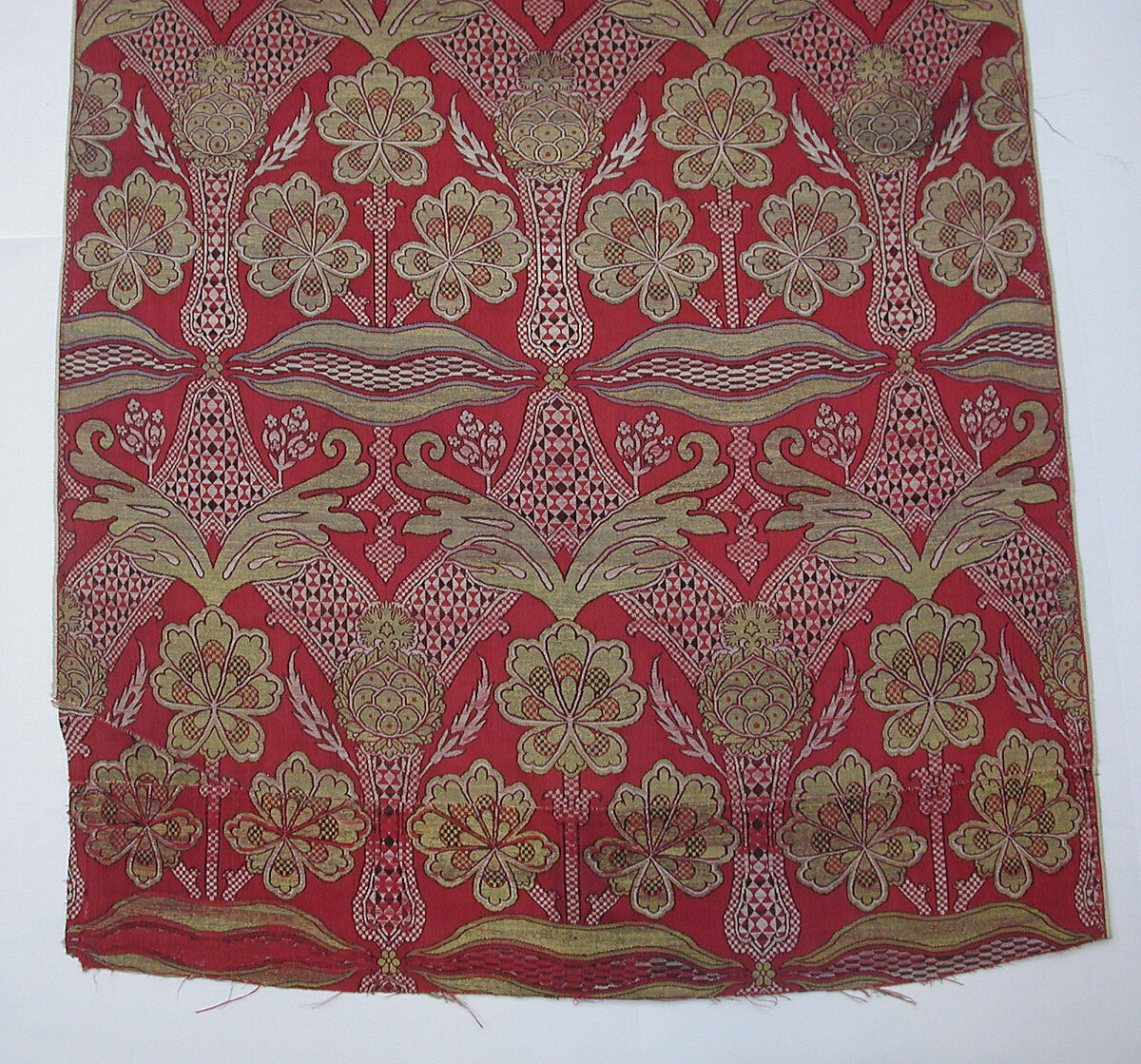 Loom Width with Floral and Tiger-stripe Design, Silk, metal wrapped thread; lampas (kemha)