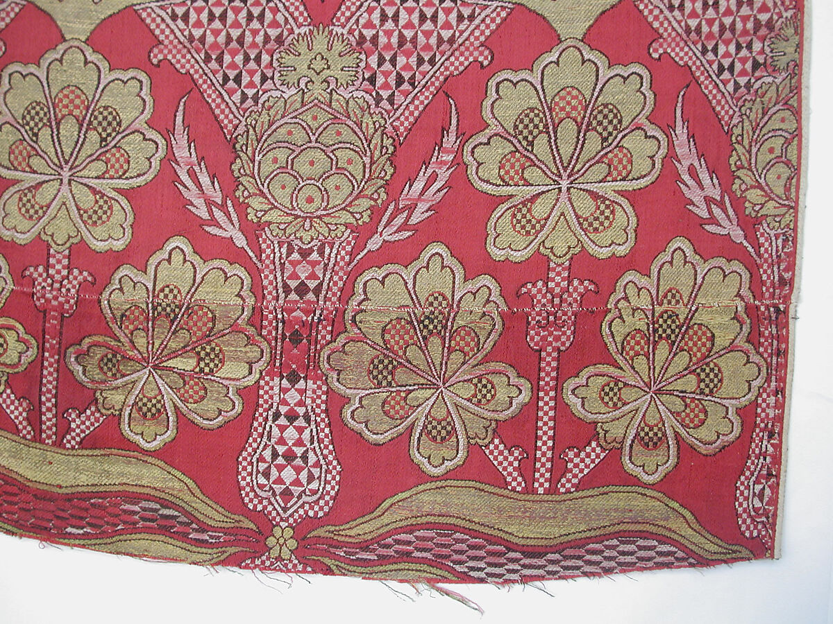 Loom Width with Floral and Tiger-stripe Design, Silk, metal wrapped thread; lampas (kemha)