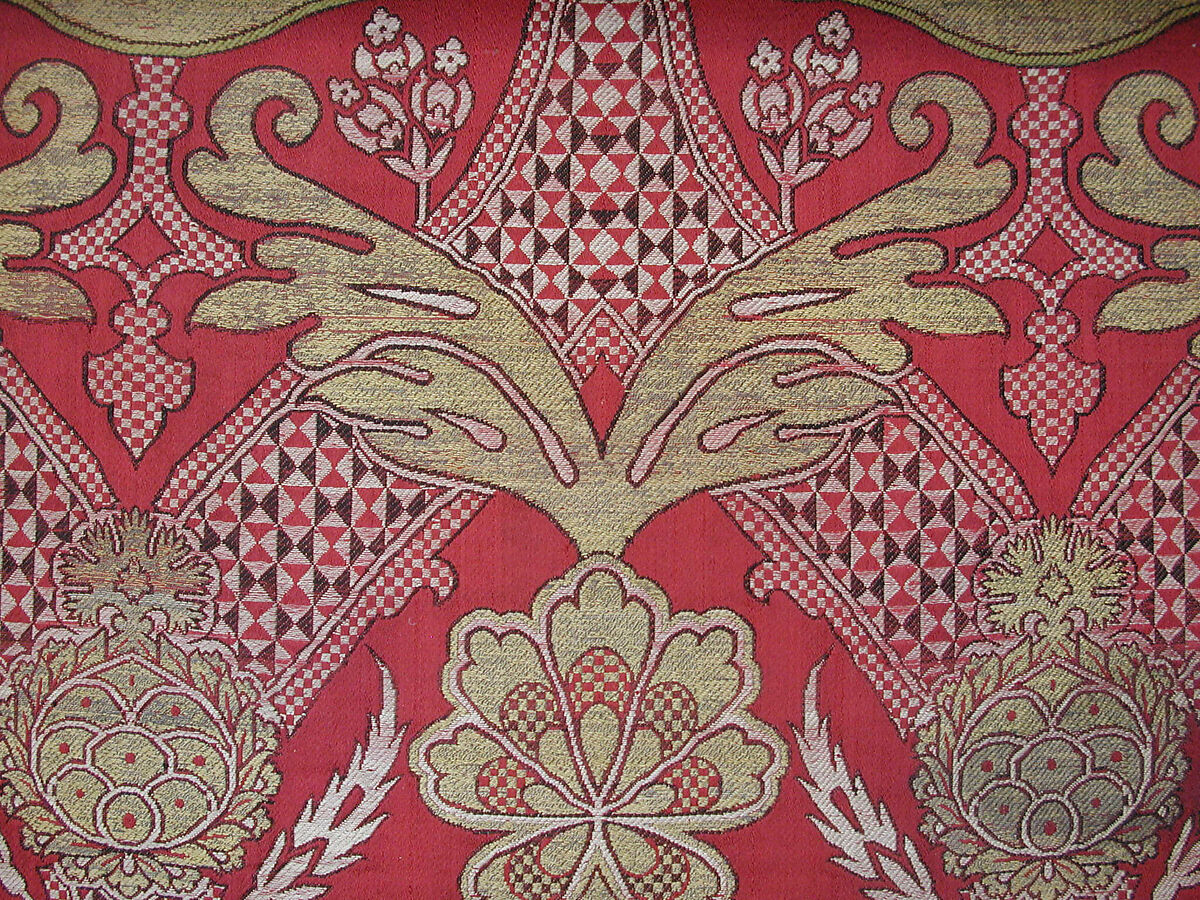 Loom Width with Floral and Tiger-stripe Design, Silk, metal wrapped thread; lampas (kemha)