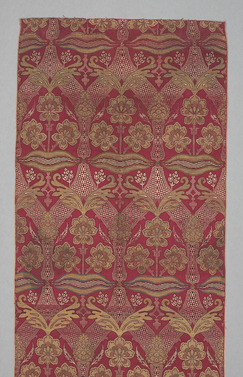 Loom Width with Floral and Tiger-stripe Design, Silk, metal wrapped thread; lampas (kemha)