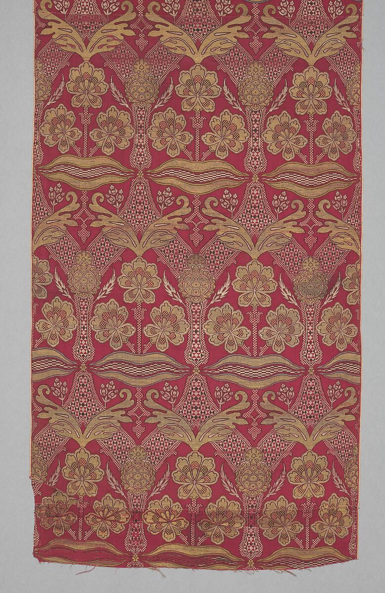 Loom Width with Floral and Tiger-stripe Design, Silk, metal wrapped thread; lampas (kemha)