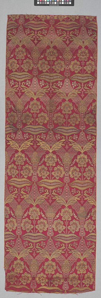 Loom Width with Floral and Tiger-stripe Design, Silk, metal wrapped thread; lampas (kemha) 