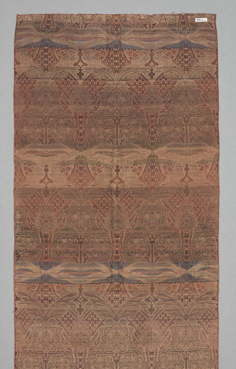 Loom Width with Floral and Tiger-stripe Design, Silk, metal wrapped thread; lampas (kemha)