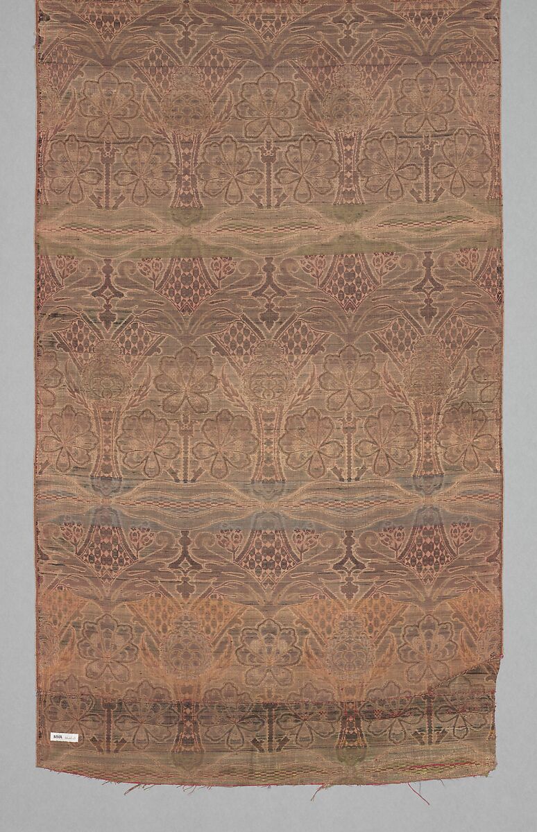 Loom Width with Floral and Tiger-stripe Design, Silk, metal wrapped thread; lampas (kemha)