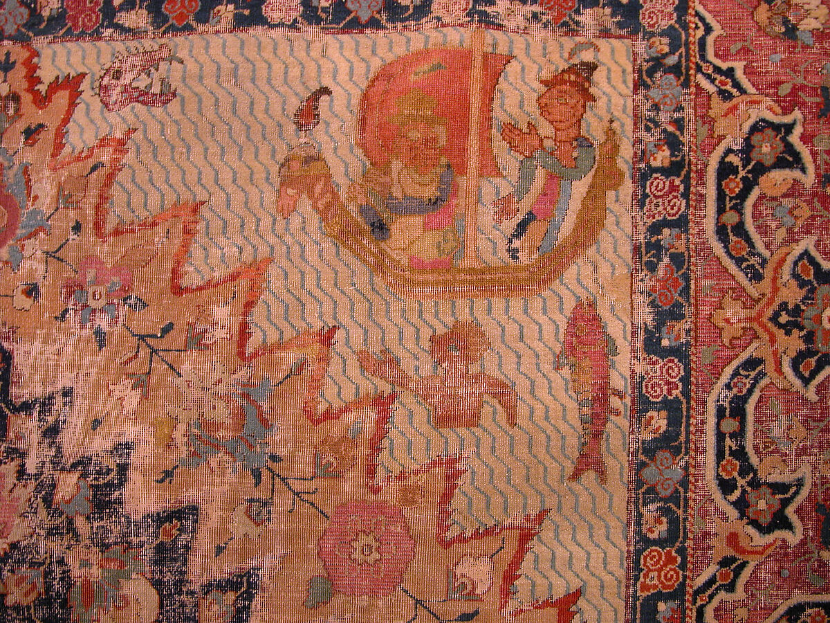 "Portuguese" Carpet with Maritime Scenes, Cotton (warp, weft, and pile); wool (pile); asymmetrically knotted pile