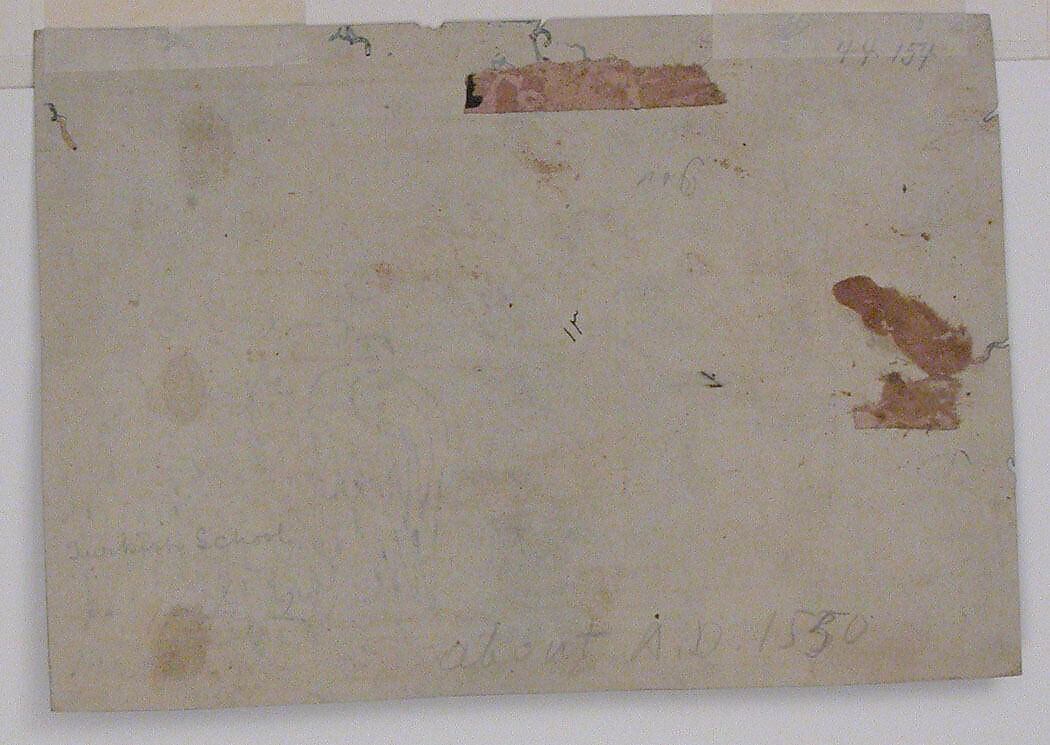 Emaciated Horse and Rider, Ink, opaque watercolor, and gold on paper; marbleized paper