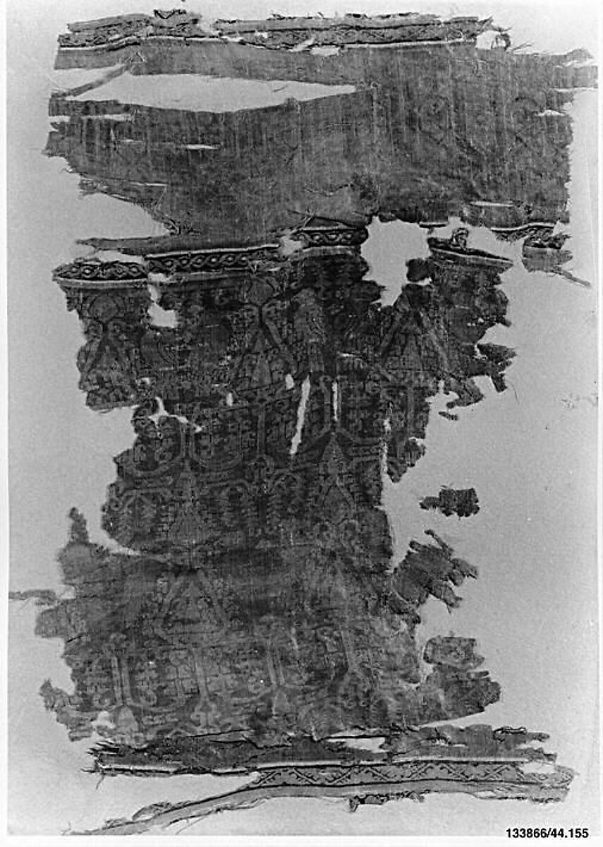 Textile Fragment with Facing Pairs of Birds Flanking a Tree of Life, Silk; samite