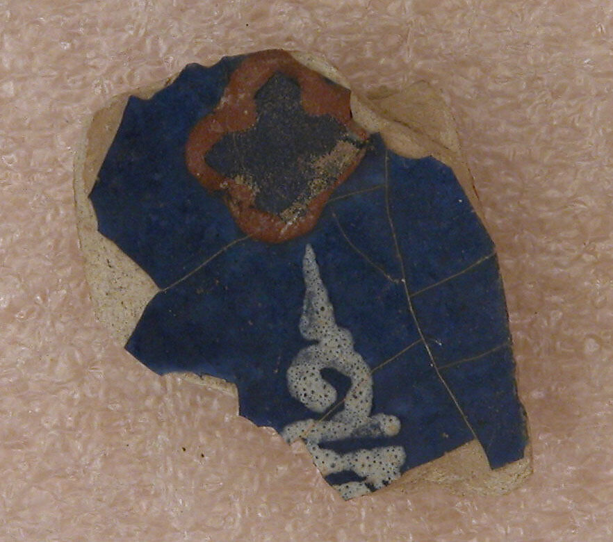 Tile Fragment, Stonepaste; polychrome painted under transparent glaze 