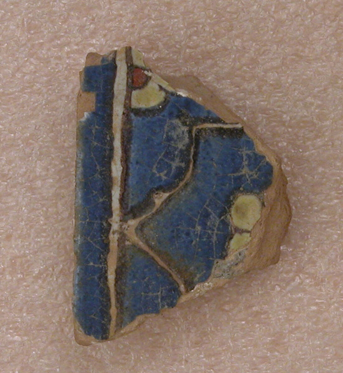 Tile Fragment, Stonepaste; polychrome painted under transparent glaze 
