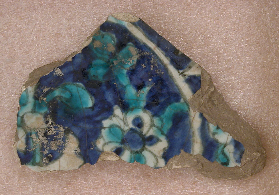 Tile Fragment, Stonepaste; polychrome painted under transparent glaze 