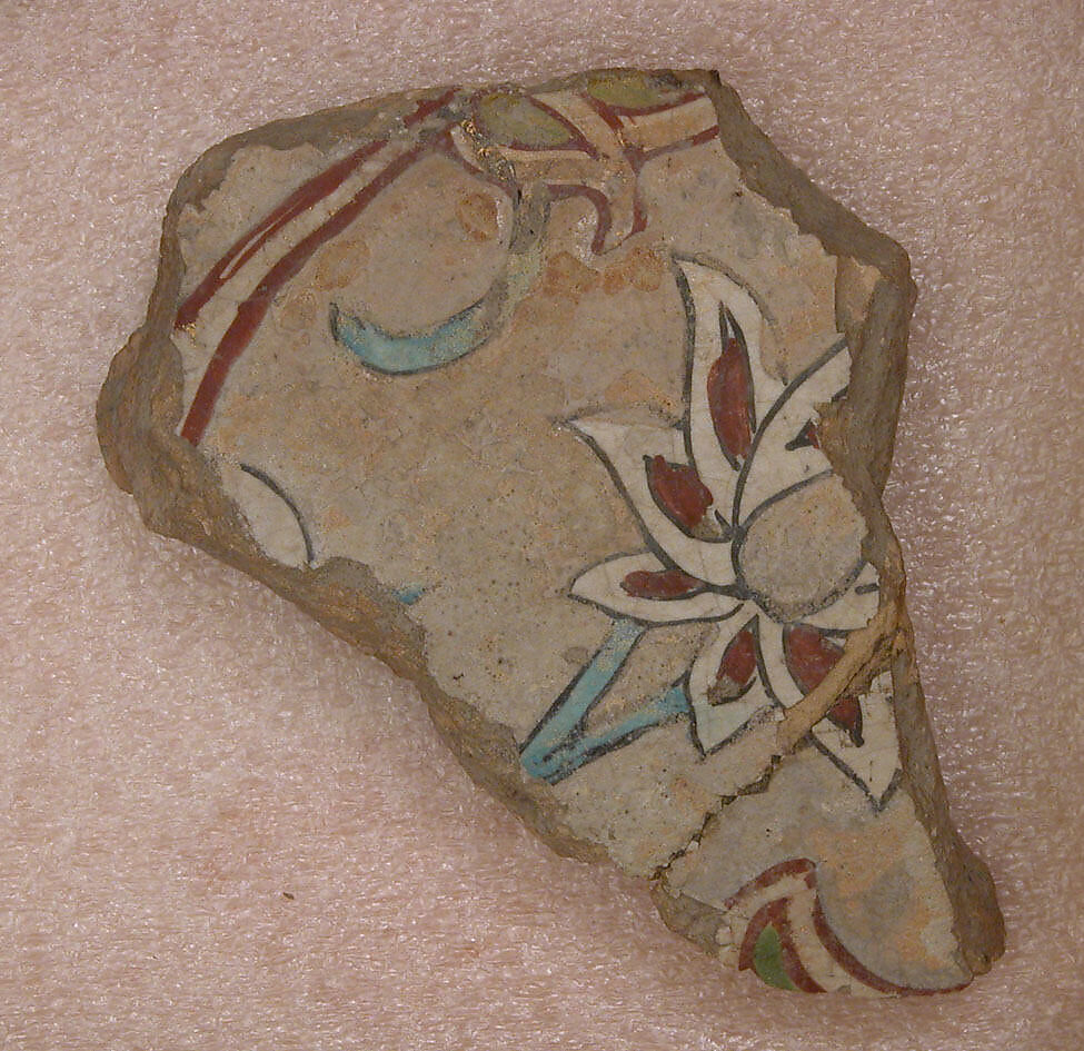 Tile Fragment, Stonepaste; polychrome painted under transparent glaze 