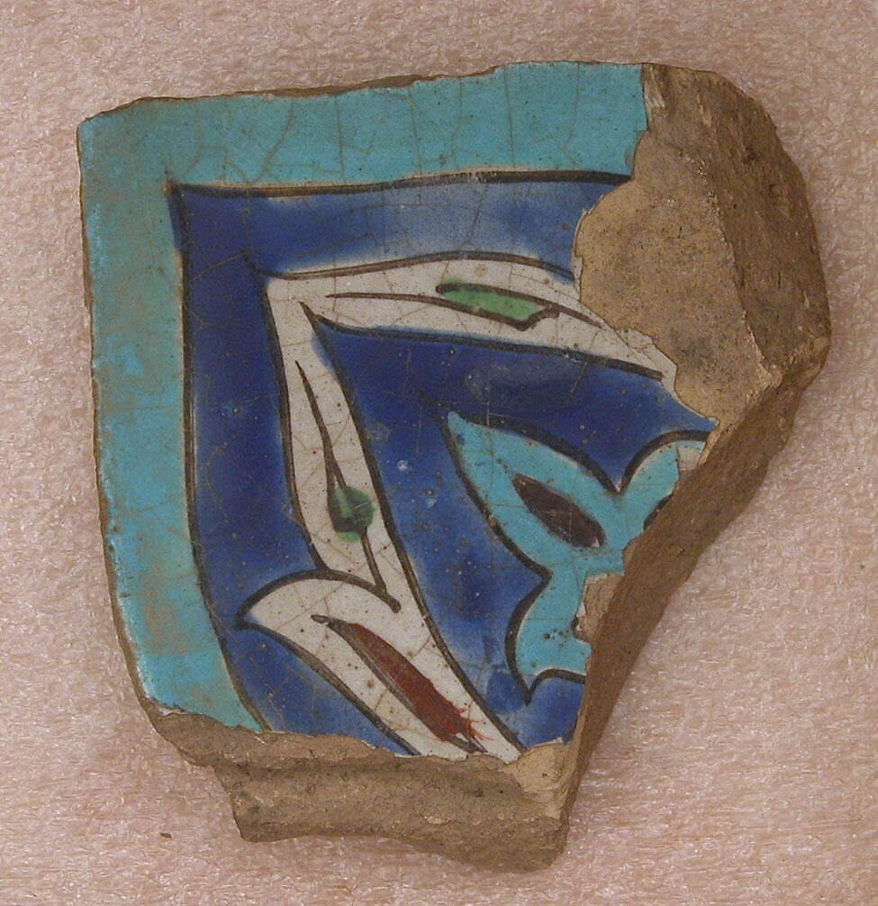 Tile Fragment, Stonepaste; polychrome painted under transparent glaze 