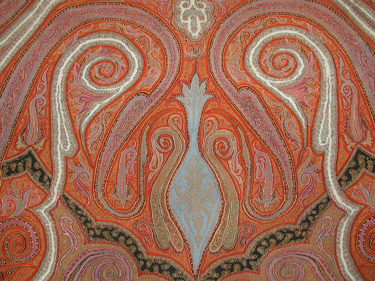 Shawl, Wool; double interlocking twill tapestry weave, embroidered, pieced