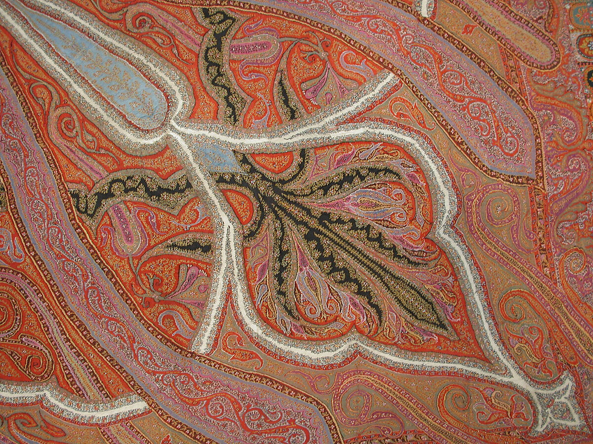 Shawl, Wool; double interlocking twill tapestry weave, embroidered, pieced