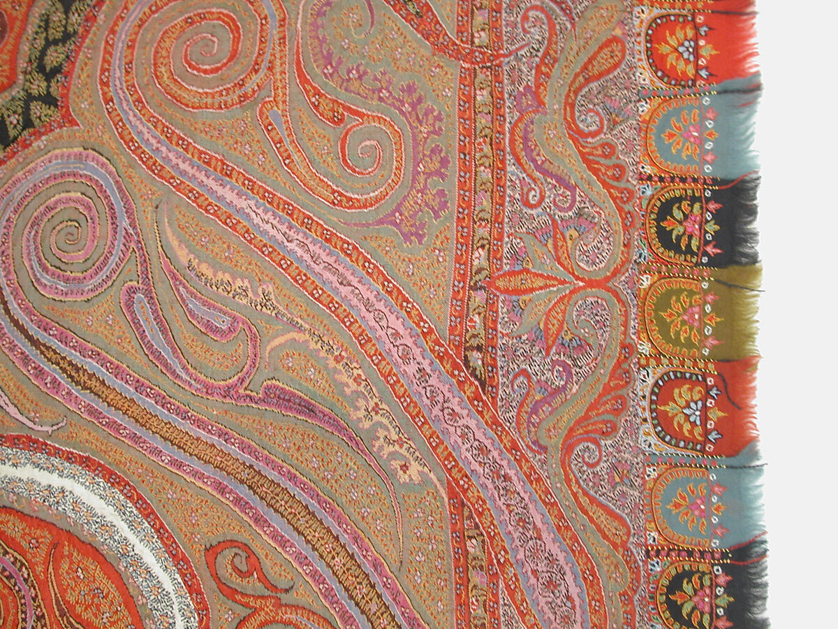 Shawl, Wool; double interlocking twill tapestry weave, embroidered, pieced