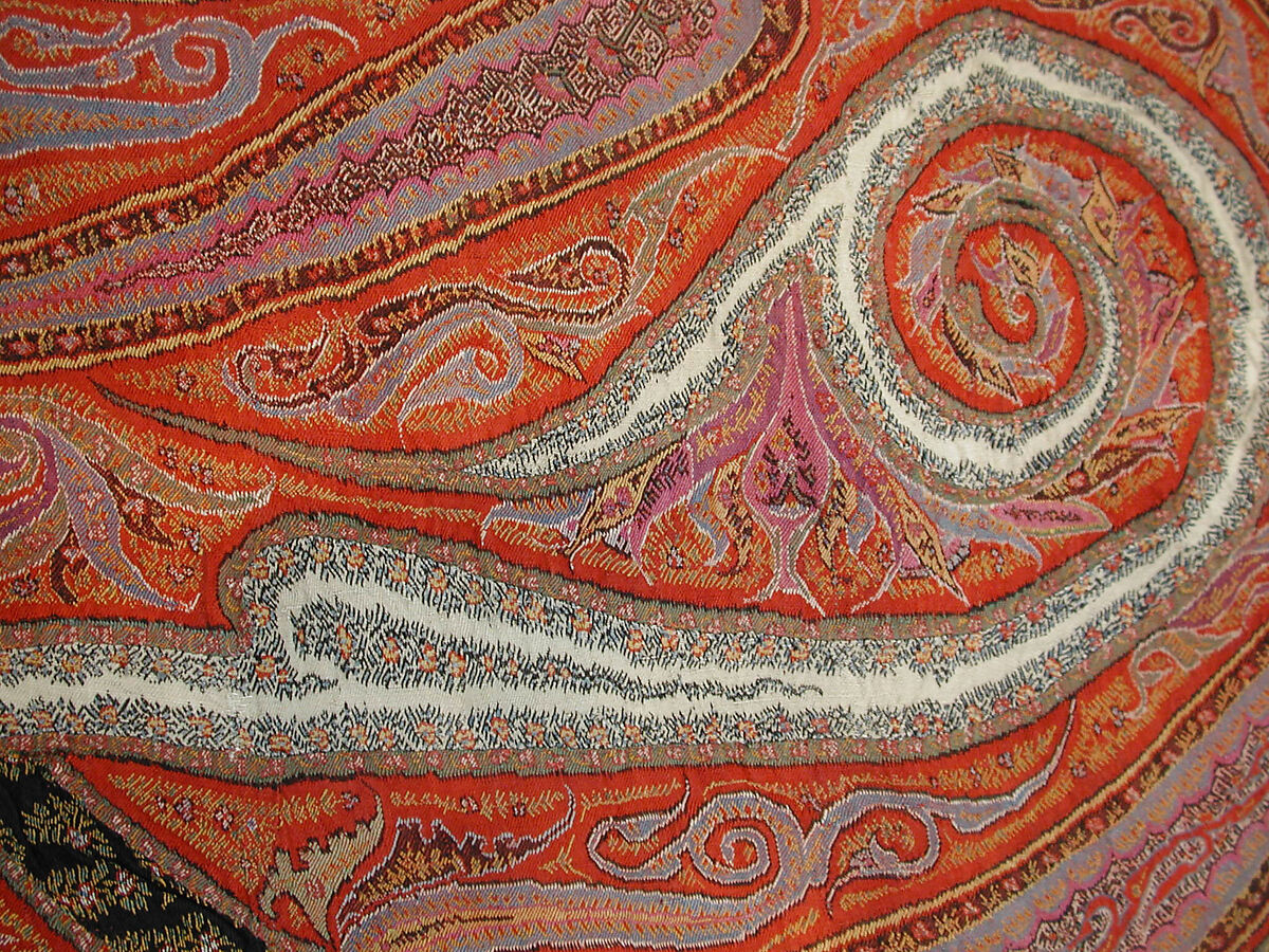 Shawl, Wool; double interlocking twill tapestry weave, embroidered, pieced