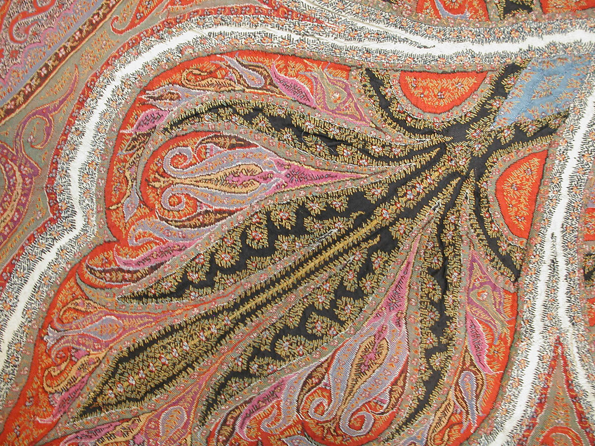 Shawl, Wool; double interlocking twill tapestry weave, embroidered, pieced