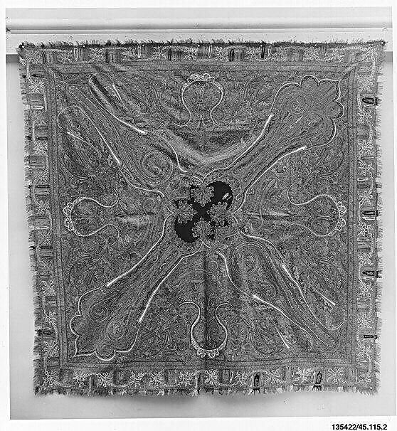 Shawl, Wool; woven and embroidered