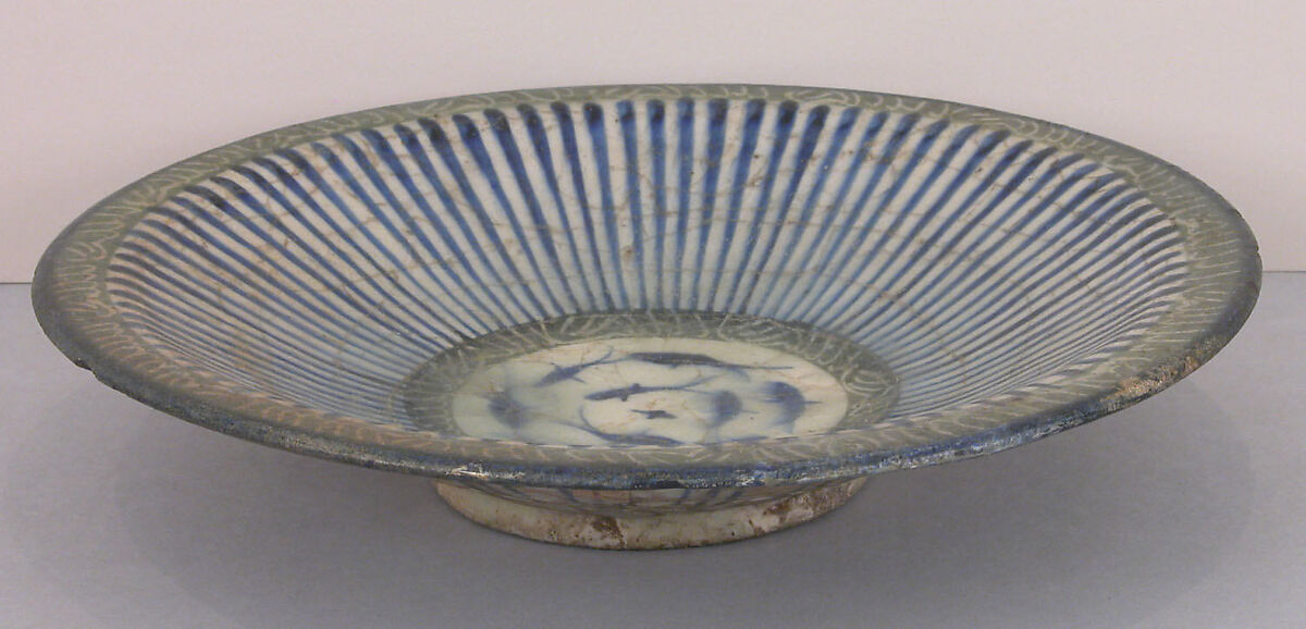 Bowl with Central Fish Motif, Stonepaste; incised and polychrome painted under transparent glaze
