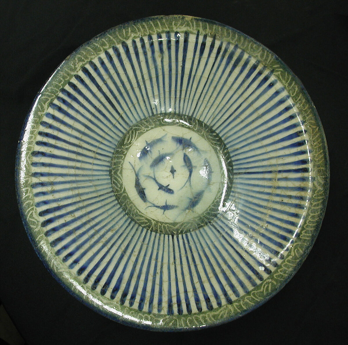 Bowl with Central Fish Motif, Stonepaste; incised and polychrome painted under transparent glaze 