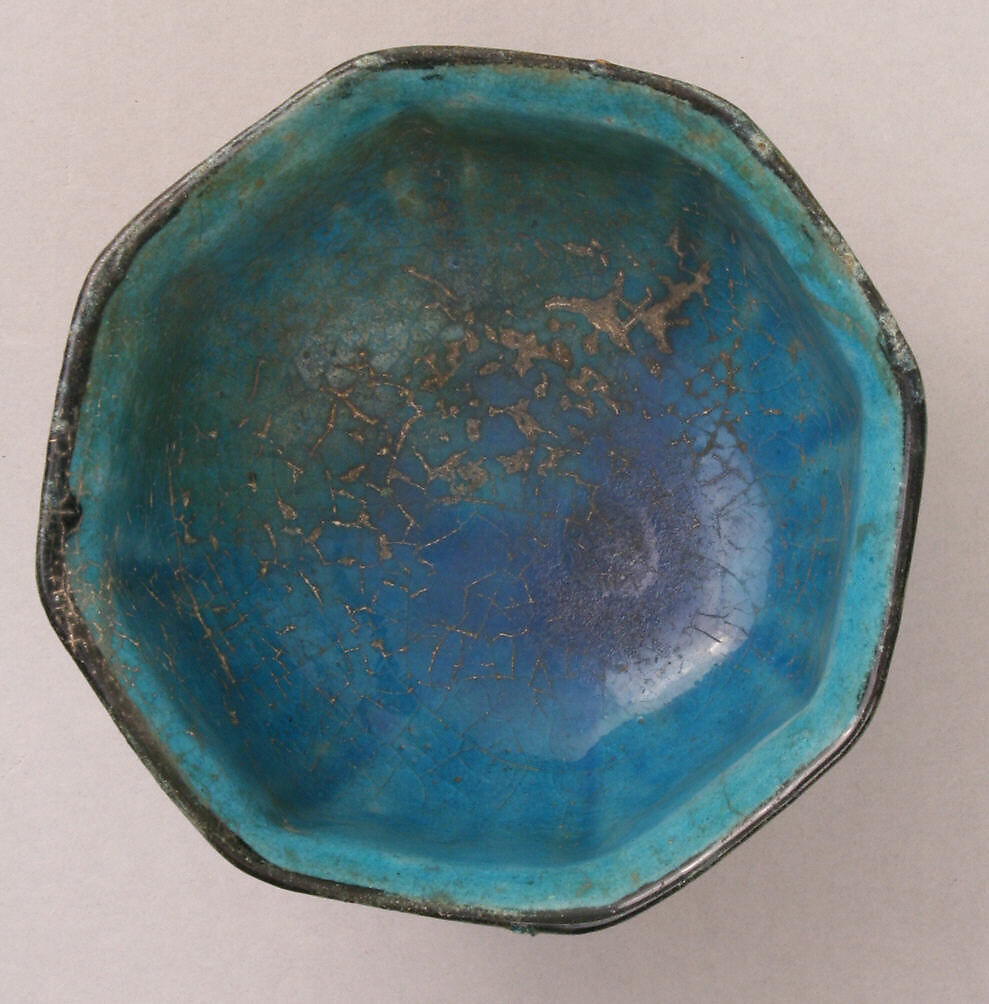 Stonepaste Bowl with Blue and Black Underglaze Painting, Stonepaste; glazed and incised