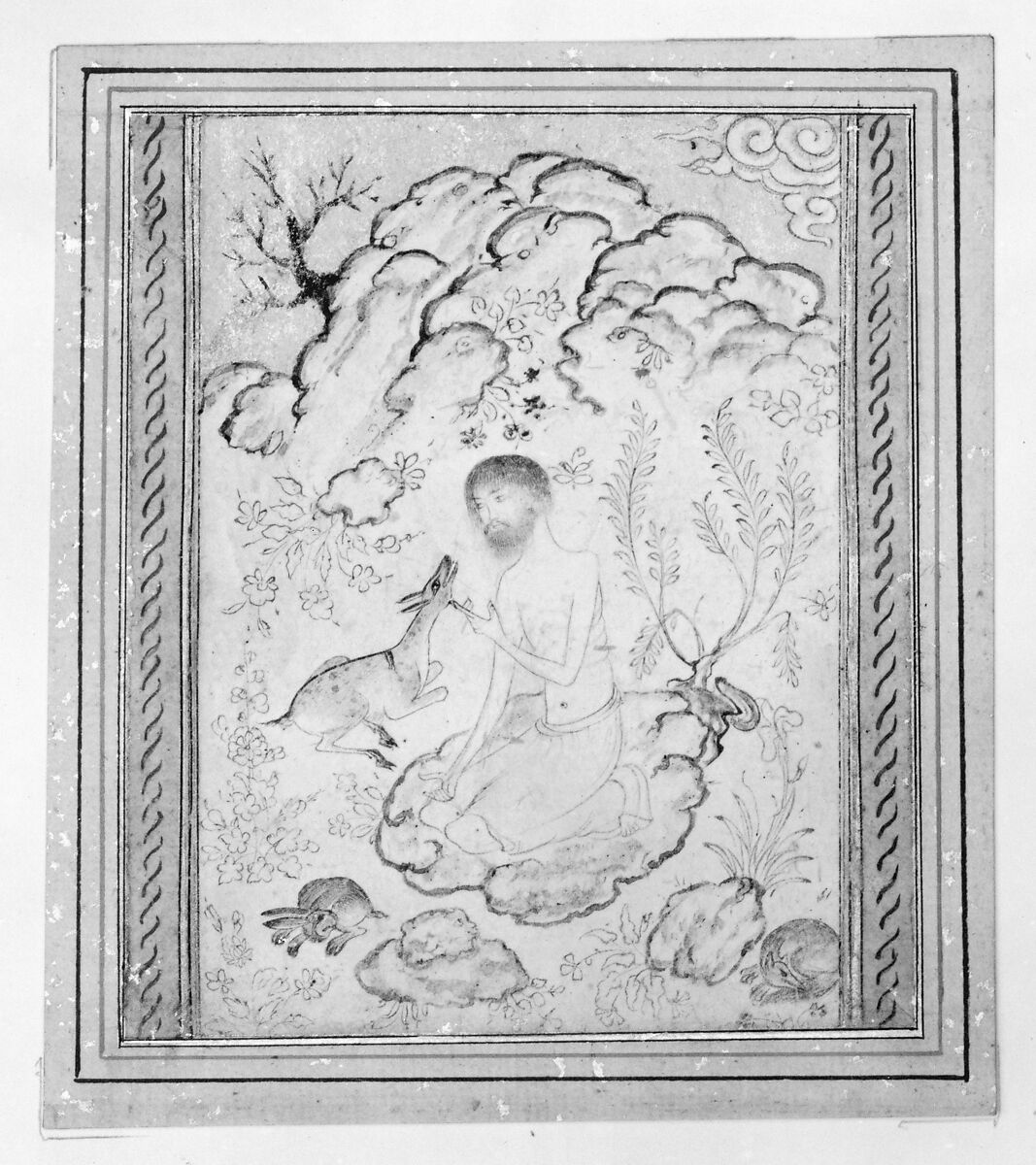 Majnun in the Wilderness, Ink, transparent watercolor, and gold on paper