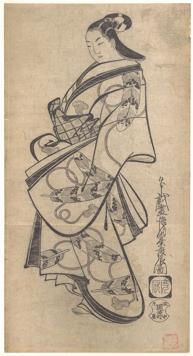 Courtesan for the Ninth Month, Kaigetsudō Doshin (Japanese, active 1711–1736), Monochrome woodblock print (sumizuri-e); ink on paper, Japan 