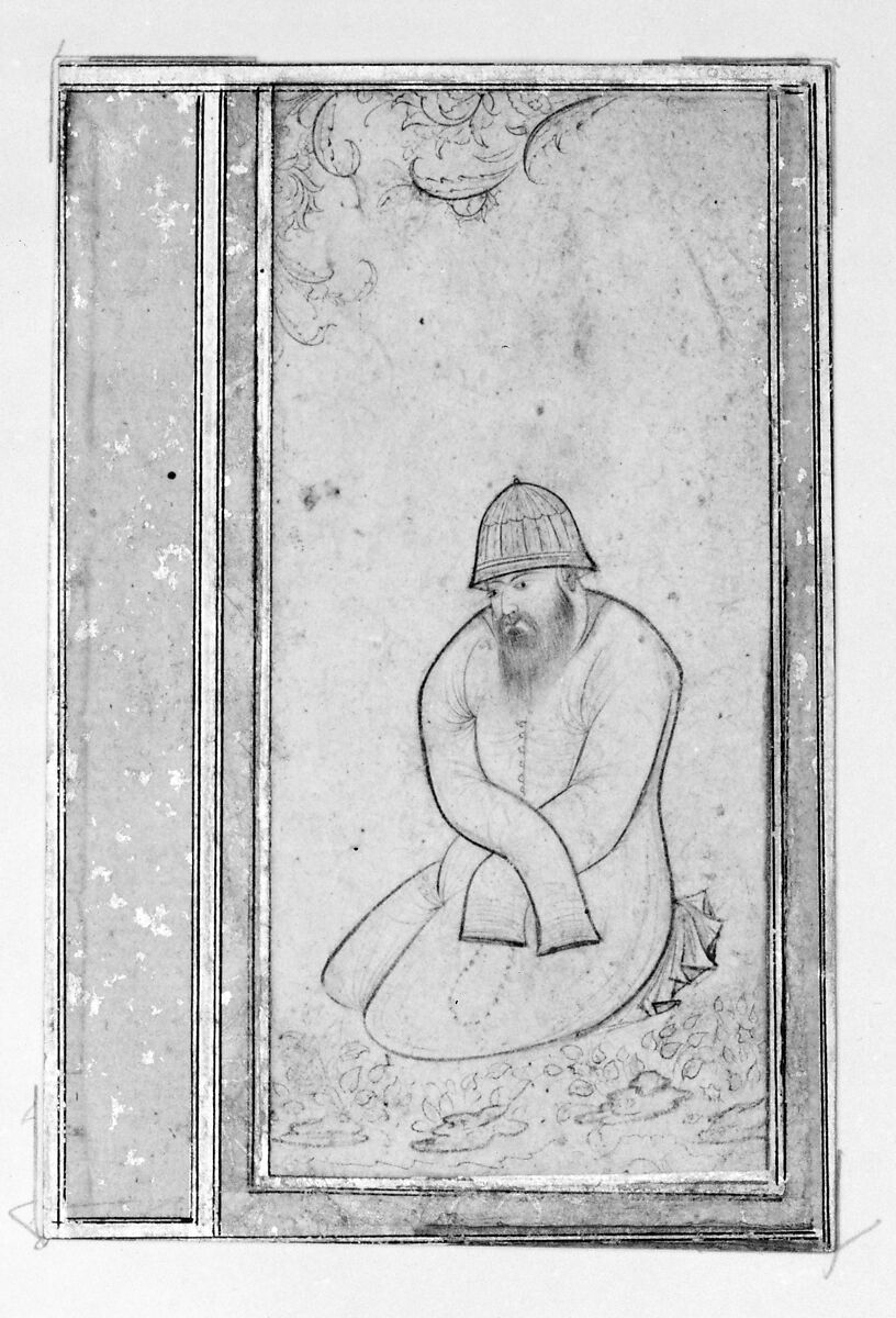 Seated Dervish, Ink and watercolor on paper