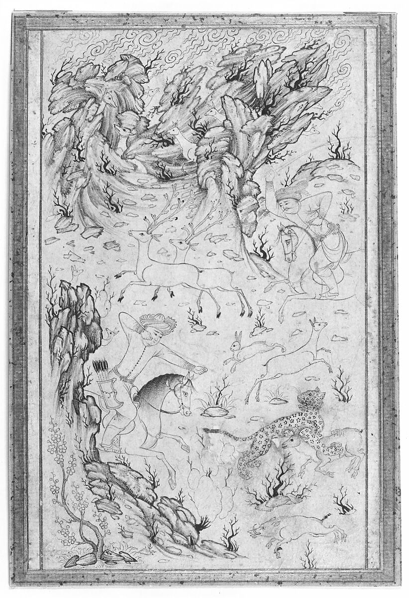 Hunting Scene, Ink and watercolor on paper