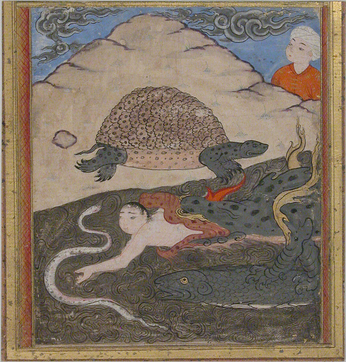 "The Tortoise", Folio from an `Aja'ib al-Makhluqat (Wonders of Creation) of Qazwini, Zakaria bin Muhammad bin Mahmud Abu Yahya Qazwini (ca. 1203–83), Opaque watercolor and gold on paper